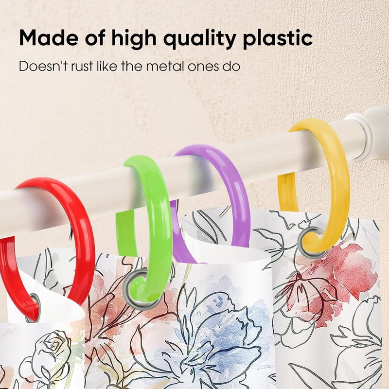 Ulable Premium Plastic Shower Curtain Rings Shower Shower Curtain Rings-12 Pack- Plastic Shower Curtain Hooks O-Shaped Rings (O-Shape,Rainbow,12Pcs) - Image 3